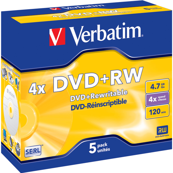 DVD+RW, 4x, 4.7 GB/120 min, 5-pack jewel case, SERL