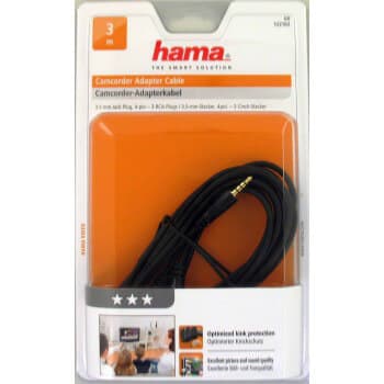 Kabel 4pin 3,5mm-3xRCA Guld Svart 3m