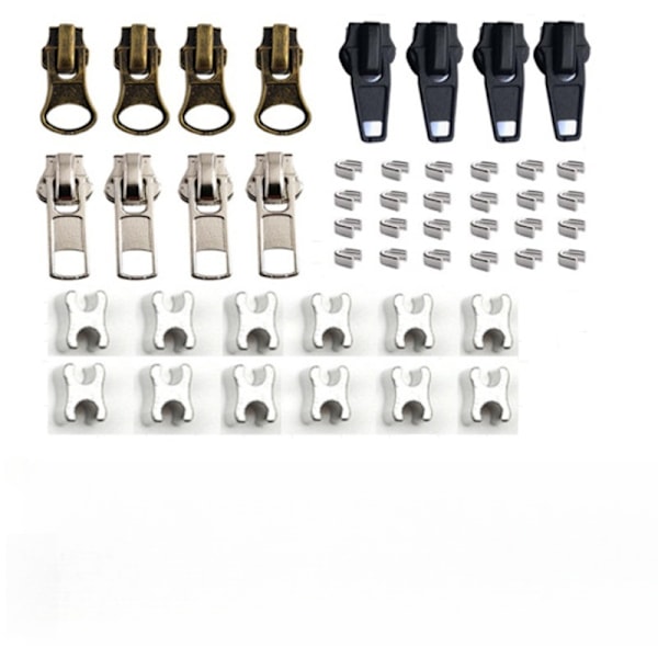 48 st Dragkedjereparationssats Svart & Silver Metall Dragkedjor 3