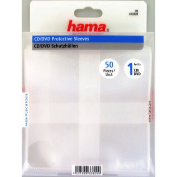 HAMA CD/DVD-ficka Transparent 50-pack
