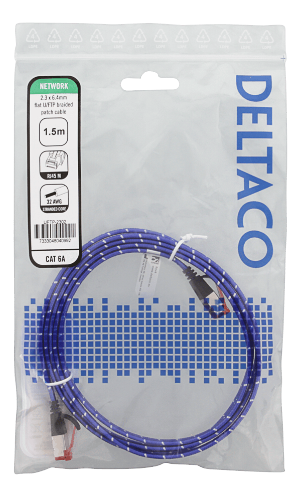Tough Flat CAT.6A U/FTP Patch Cable, 28AWG, 1.5m, blue