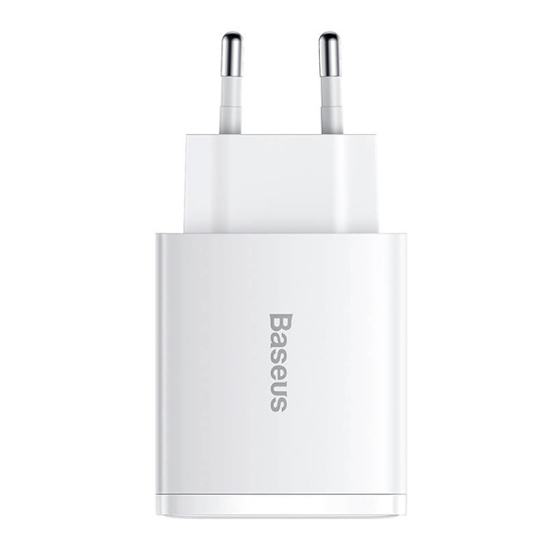 Ładowarka sieciowa Baseus kompakt snabbladdare, 2xUSB, USB-C, PD, 3A, 30W (biła)