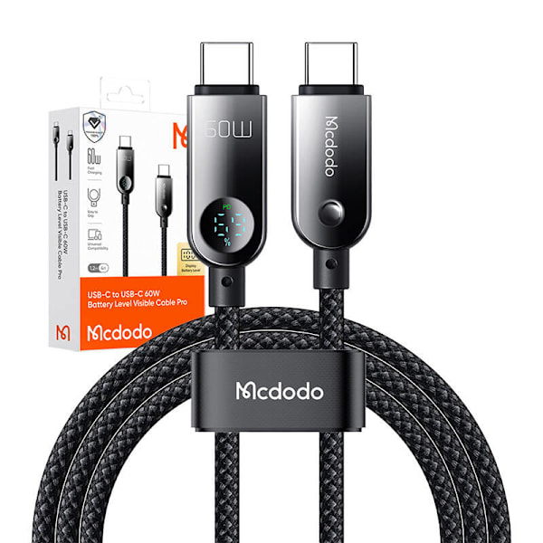 Mcdodo CA-4780 USB-C–USB-C 60 W datakaapeli 1,2 m (musta)