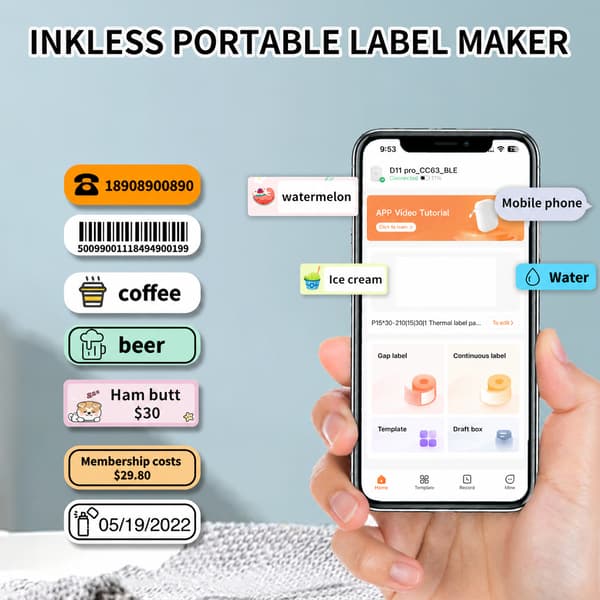 Bærbar Bluetooth-etiketprinter, 15 mm termisk udskrivning til Apple iOS og Android Green Green