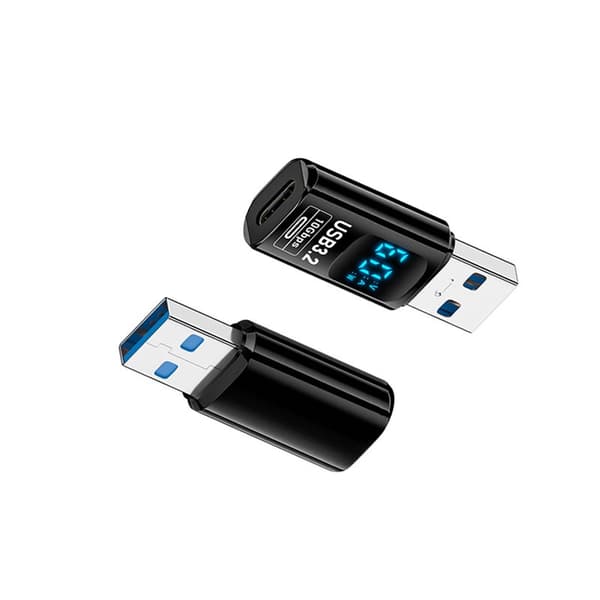 TYPE-C till USB-A Adapter med Digital Display - 2-pack, Svart: Realtidsövervakning av Spänning, Ström och Effekt