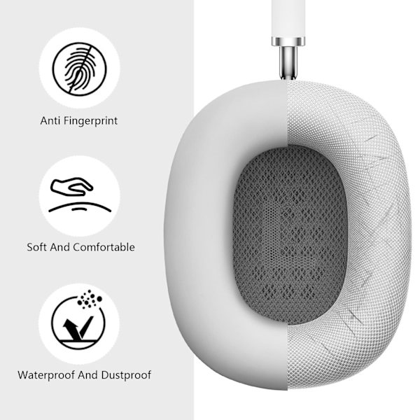 Öronkuddar, skyddsskal och kudde för huvudbåge för Airpods Max hörlurar Ljusgrå