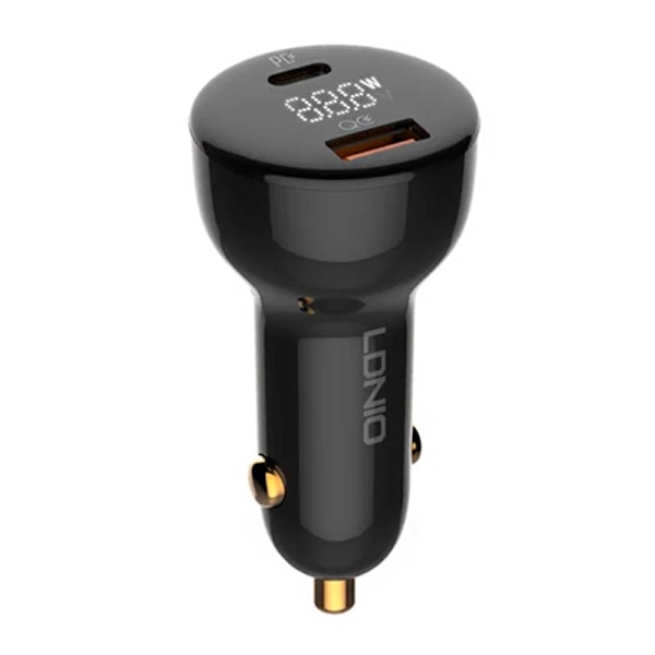 LDNIO C101 Biloplader, USB + USB-C, 100W + USB-C til Lightning-kabel (sort)