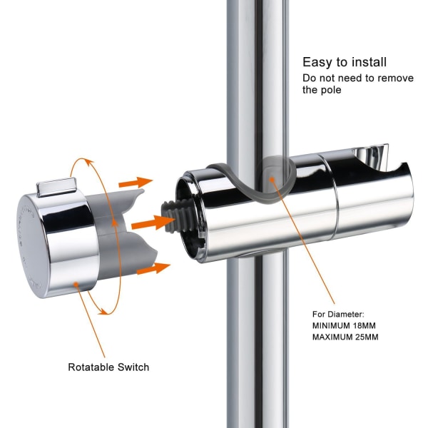 INF Handduschhållare för duschstång justerbar 18-25 mm ABS Silver