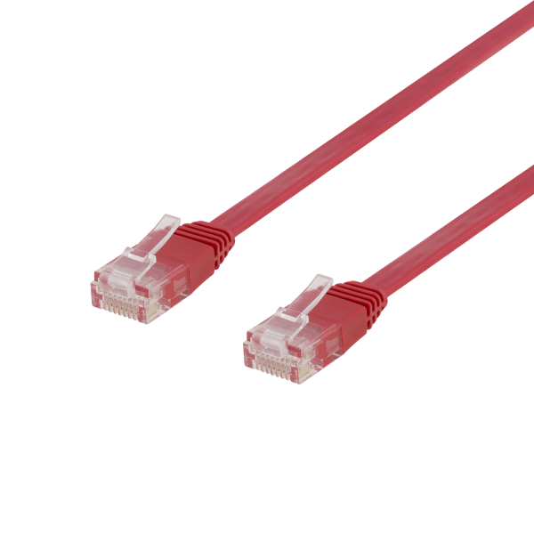 U/UTP Cat6 patch cable, flat, 0.3m, 250MHz, red