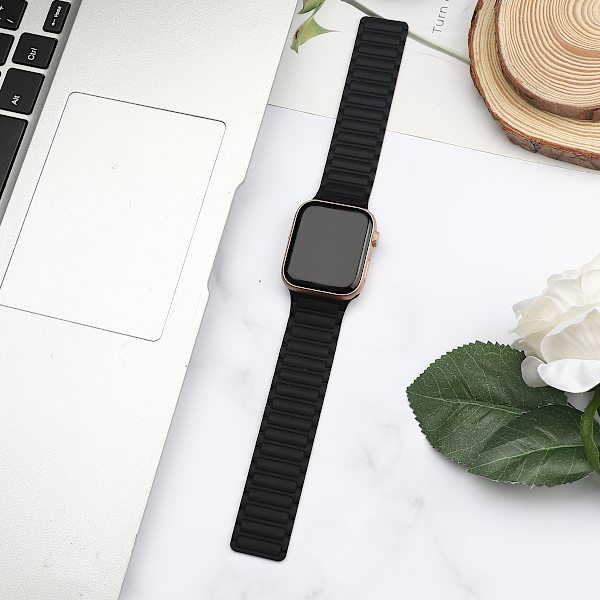 Silikonimagneettinen hihna Apple Watchille 1/2/3/4/5/6/7/8/9, Apple Watch SE Musta + oranssi 38/40/41 mm