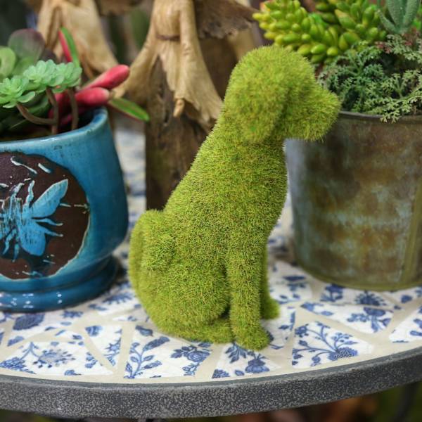 Simulering Flocking Ornament Figurine - Dekorativ Have Statue Siddende hvalp