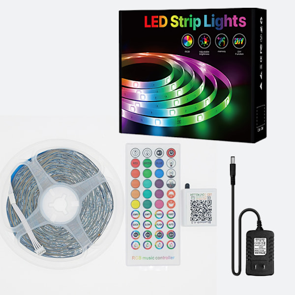 16 LED'er Strip Light med musikcontroller og strømforsyning 24V EN