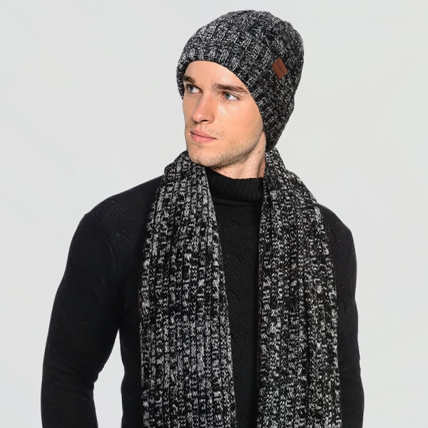 Varm Scarf Handske Hatt Beanie Set Svart