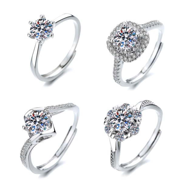 Bling zirkonring set 4-pack Silver