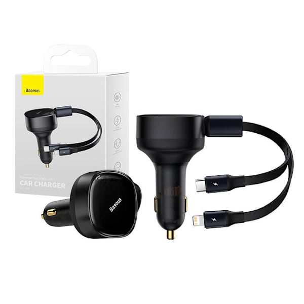 Billaddare Baseus Njutning med kabel USB-C + Lightning 3A, 30W (svart)