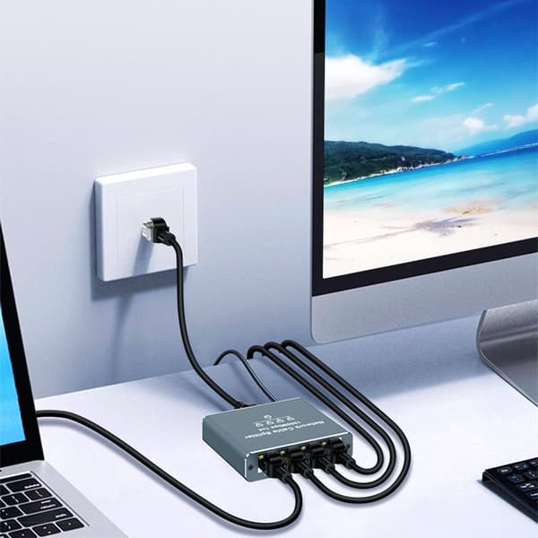 RJ45 Gigabit Ethernet Splitter 1 til 2/3/4 Port Netværks Splitter - Udvid Din Netværksforbindelse Grey Grey