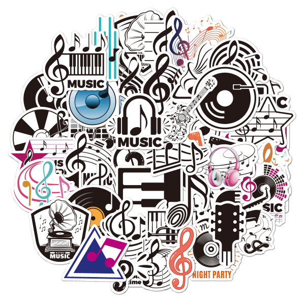 Musiknotklistermärken - 50 självhäftande vinylklistermärken