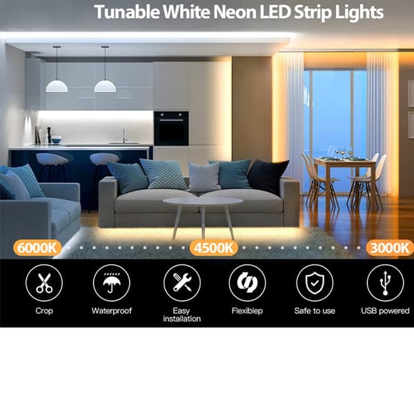 6500K Vit Neon LED Strip Ljus - Touch Dimbar, USB-driven med Självhäftande Tejp 5 m 5 m