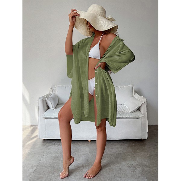 Stilfuld Cardigan Cover-Up i Bomuldsblanding Grøn