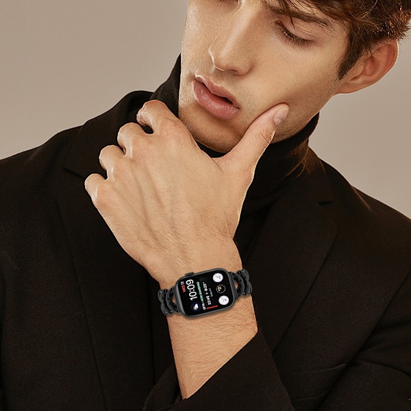 Klockarmband för Apple Watch 10/Ultra 2, 38/40/41MM - Smalt flätat rostfritt stål Svart