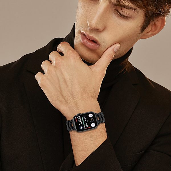 Urrem til Apple Watch 10/Ultra 2, 38/40/41 mm - Tyndt flettet rustfrit stål Sort