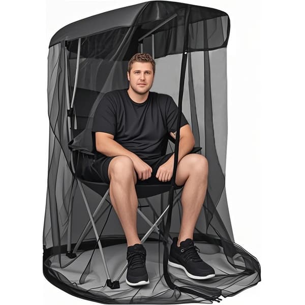 Myggenet til foldestol - Sort polyester pop-up til udendørs fiskeri, camping og rejse, let, foldbar, kun net