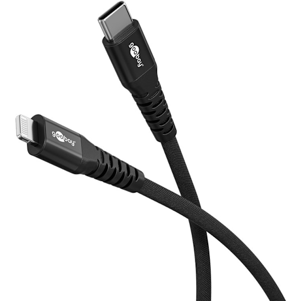 Lightning-USB-C™ supersoft textilkabel med metallkontakter, 0,5 m, svart