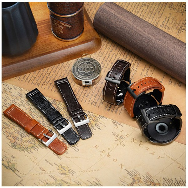 Armband i äkta läder för Samsung Galaxy Watch 4 Svart 24 mm