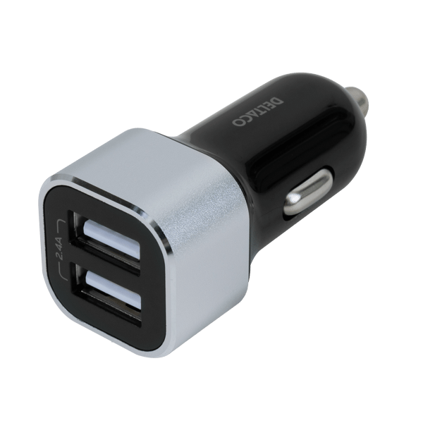 Biloplader med to USB-A porte, 17 W, sort/sølv