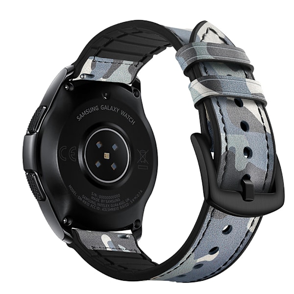 Silikone- og læderrem til Galaxy Watch 3/5 Blå 22 mm