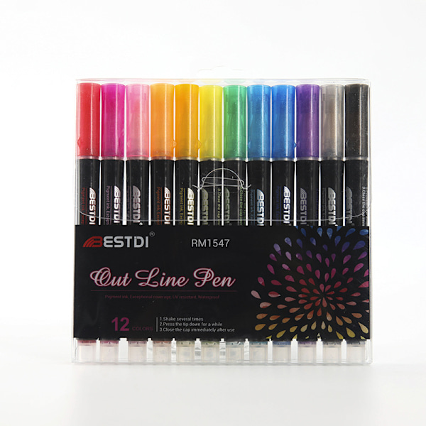 Livfullt Dubbel Linje Kontur Marker Set för Konst 12-pack