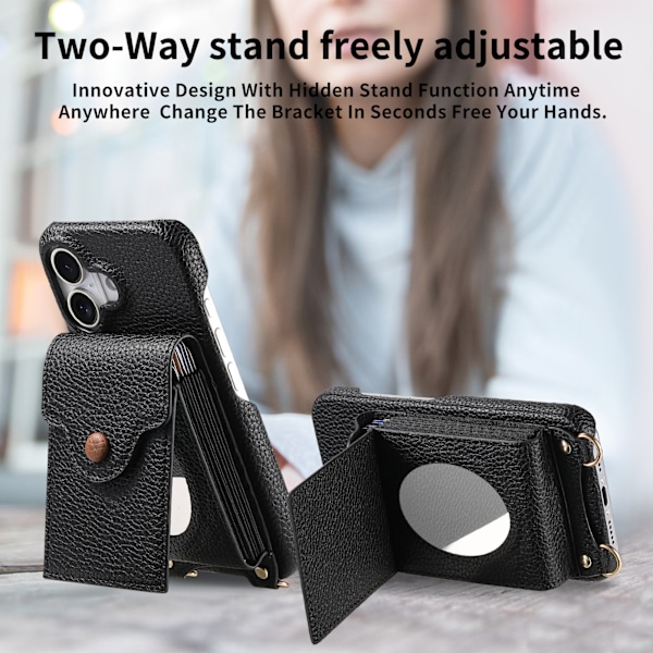 Nahkakotelo iPhonelle peilillä ja korttipaikoilla - musta model 1