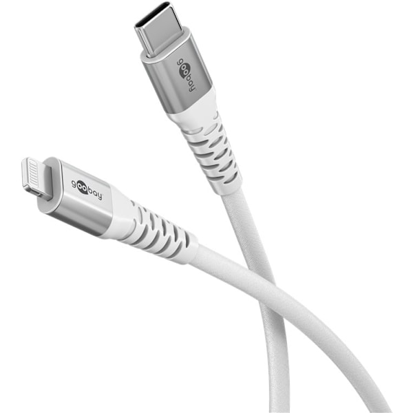 Lightning-USB-C™ supersoft textilkabel med metallkontakter, 3 m, vit