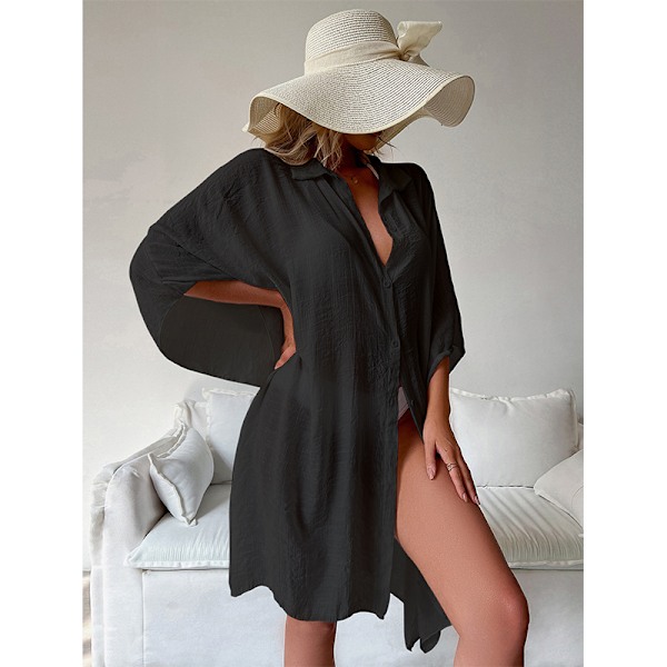 Stilfuld Cardigan Cover-Up i Bomuldsblanding Sort
