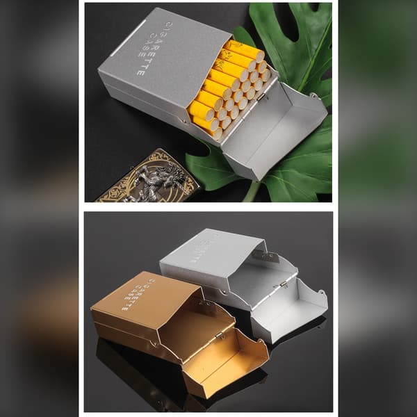 Automatiskt cigarettfodral i aluminiumlegering för smala cigaretter - Silver, förlängd längd