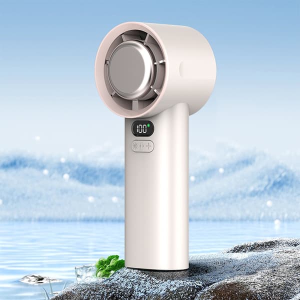 Bærbar hvid køleventilator med iskompresfunktion, 100-trins justering og LED-display