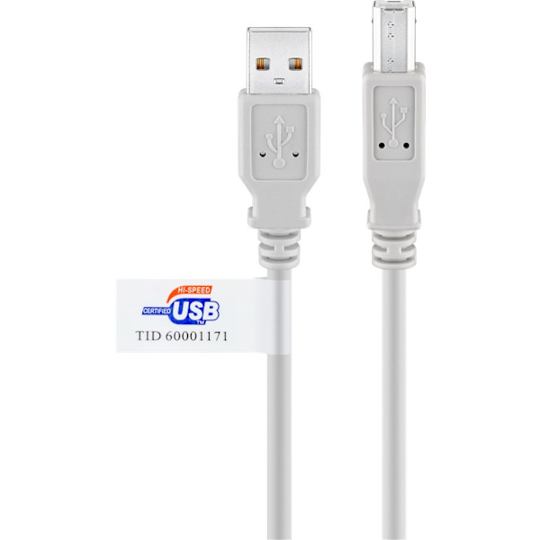 USB 2.0 Hi-Speed -kaapeli USB-sertifikaatilla, harmaa