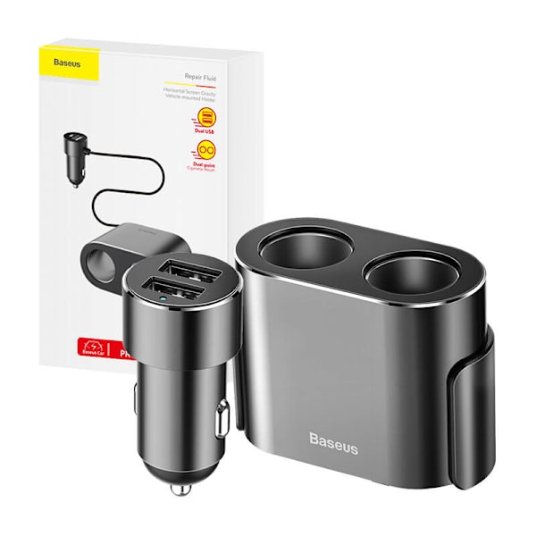Baseus Lighter socket splitter 2xUSB 3,1A 100W (svart)