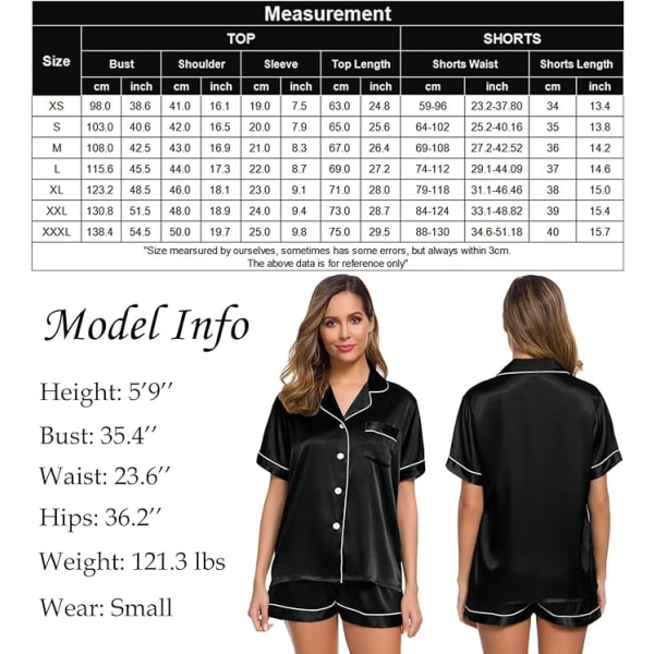 Button Down Short Pyjamas Set för kvinnor 2-delade toppar och shorts Svart XXL