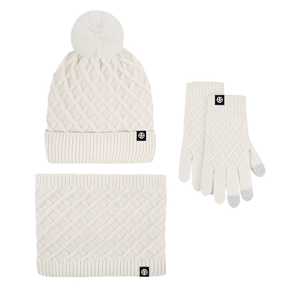 Sæt med strikket hat, tørklæde og handsker Beige