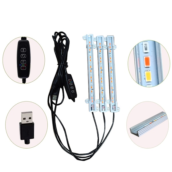 Växtlampa med stativ, 18 cm, en-till-fyra USB (adapter ingår ej)