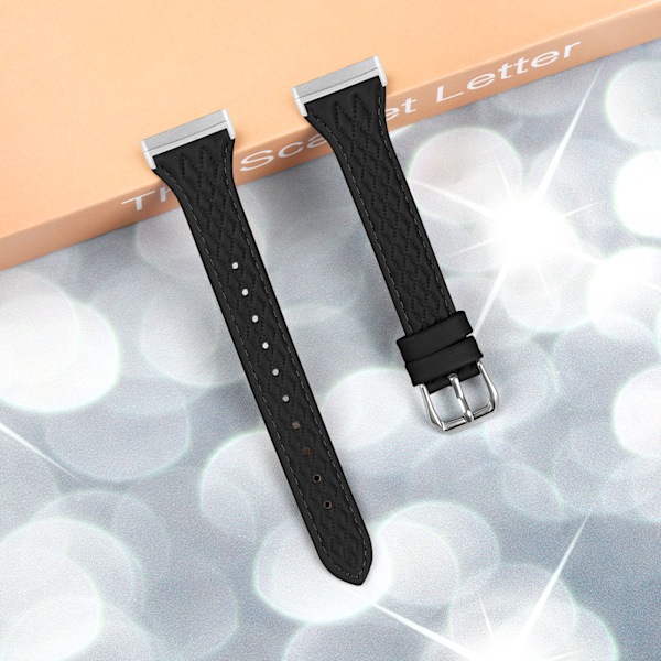 Klockarmband i Äkta Läder för Fitbit Versa 4 Svart
