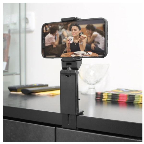 Portable travel mount with clamp, for mobile phones, black Svart
