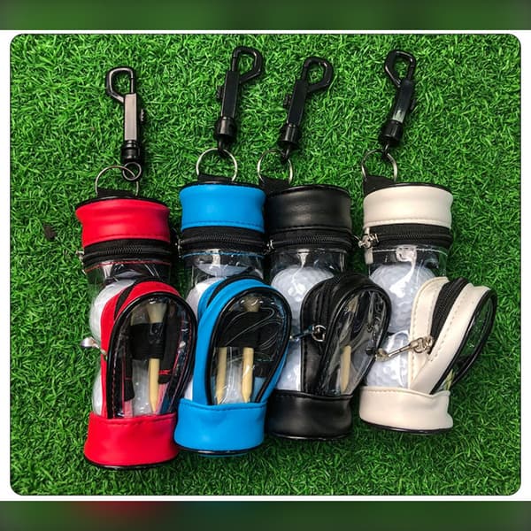 Bærbar PU læder golfboldpose med tee-holder - Rummer 3 bolde White White