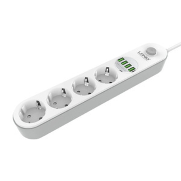 Eldosa med 4 AC-uttag, 4x USB, LDNIO SE4432, 2m (vit)