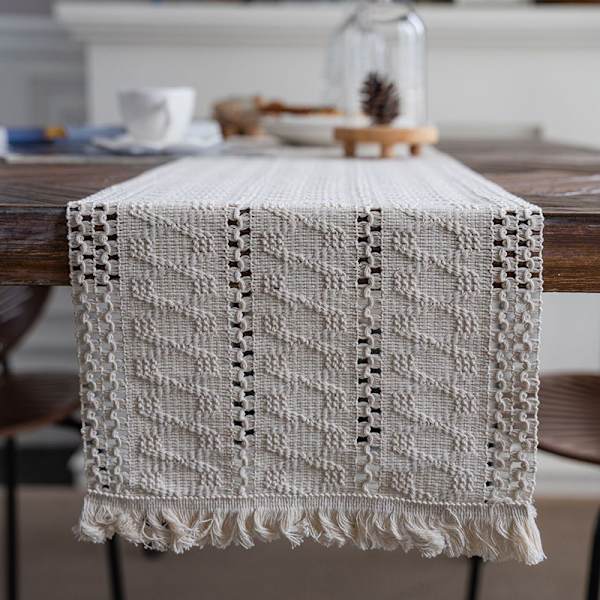 Beige Macrame-pöytäliina XL