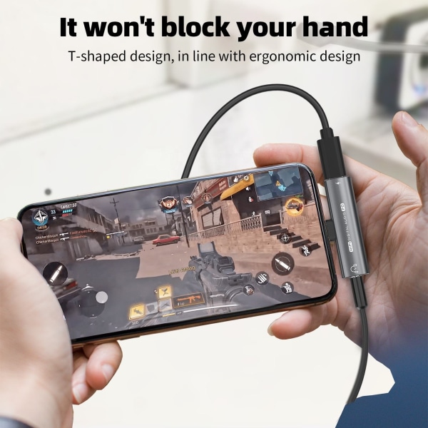 USB-C til 3,5 mm adapter til hovedtelefoner og oplader Grå