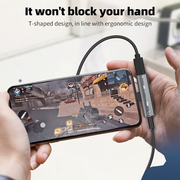 USB-C til 3,5 mm adapter til hovedtelefoner og oplader Grey Grey