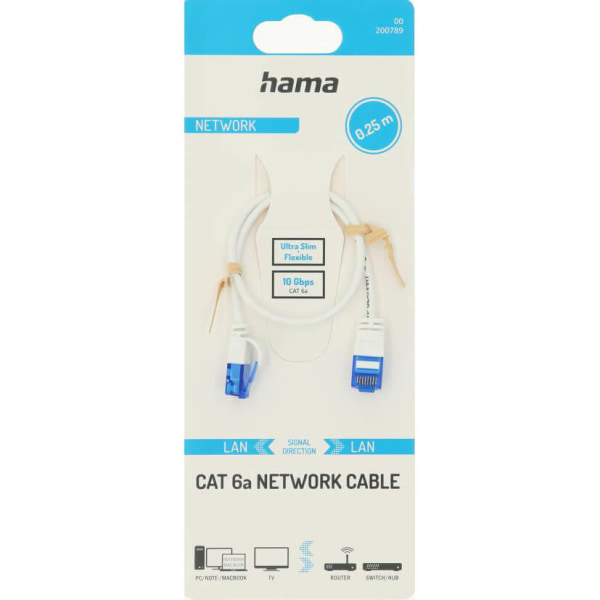 HAMA Nätverkskabel CAT6a Slim U/UTP 0,25m Vit