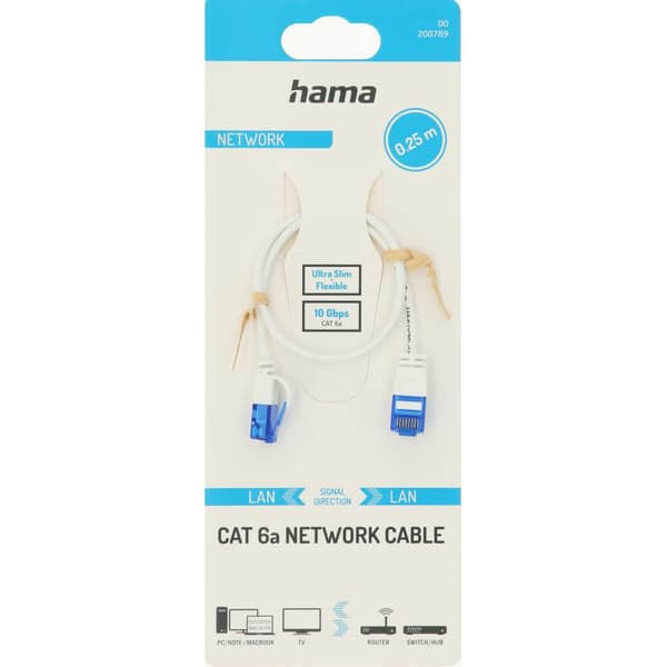 Nätverkskabel CAT6a Slim U/UTP 0,25m Vit
